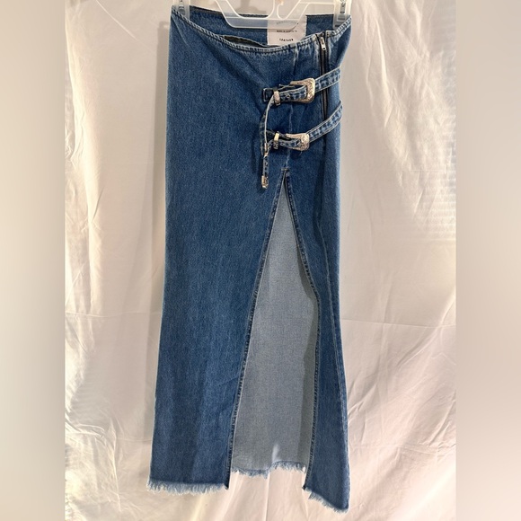 New Understated Leather Western Maxi Skirt in Summer Sky Blue denim split hem - Picture 3 of 6